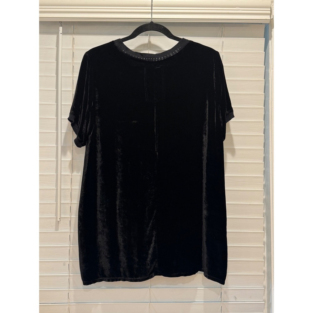 Johnny Was Velvet Tee Women Small Black Rayon Silk Blend Ribbed Trim Oversized - Picture 6 of 7